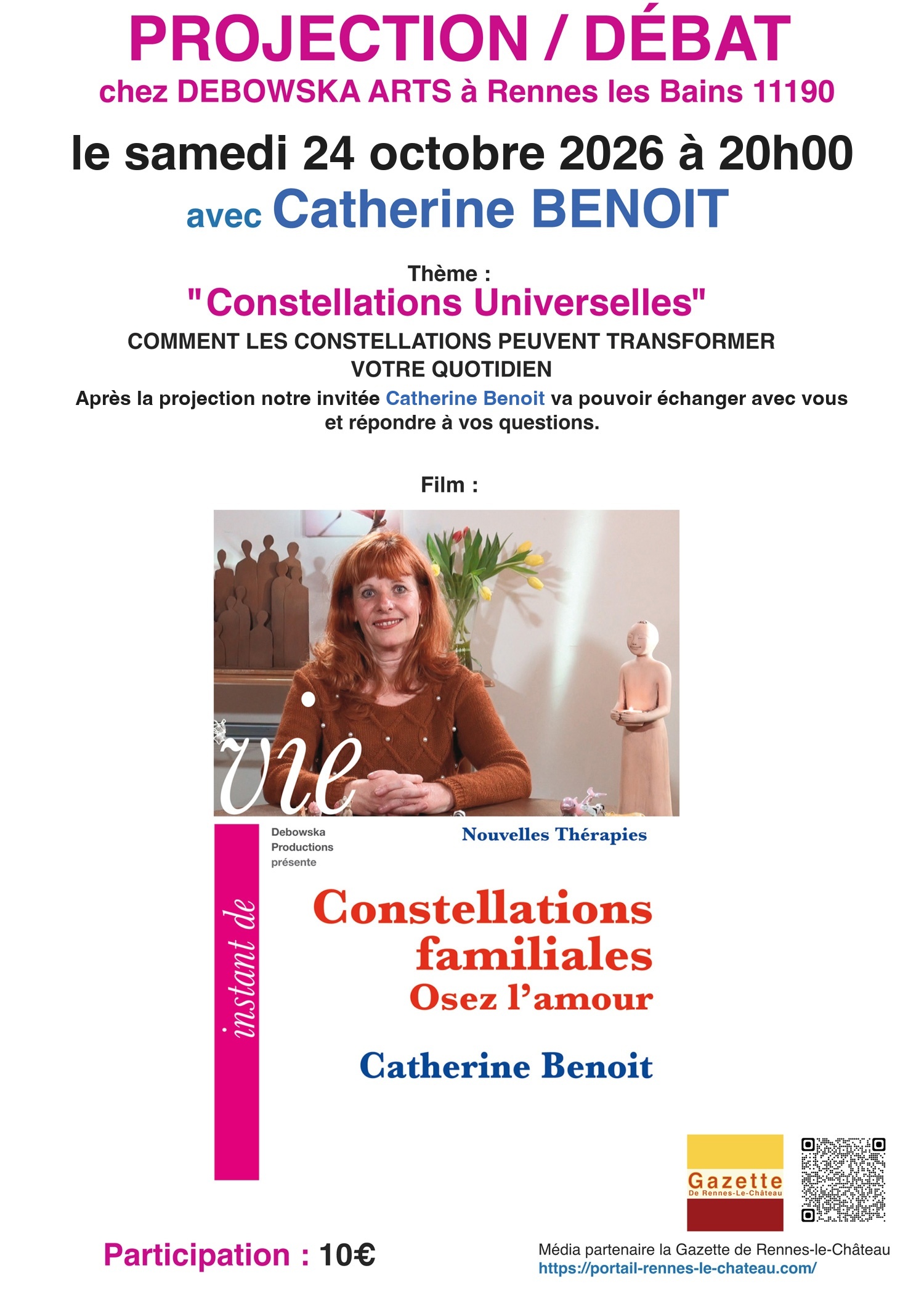 Projection/débat avec Catherine BENOIT chez DEBOWSKA ARTS à Rennes les Bains 11190