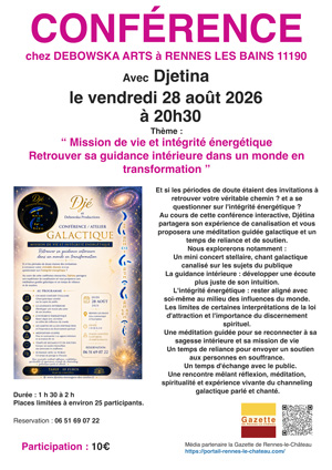 Conférence avec Dgétina chez Debowska Arts à Rennes les Bains 11190