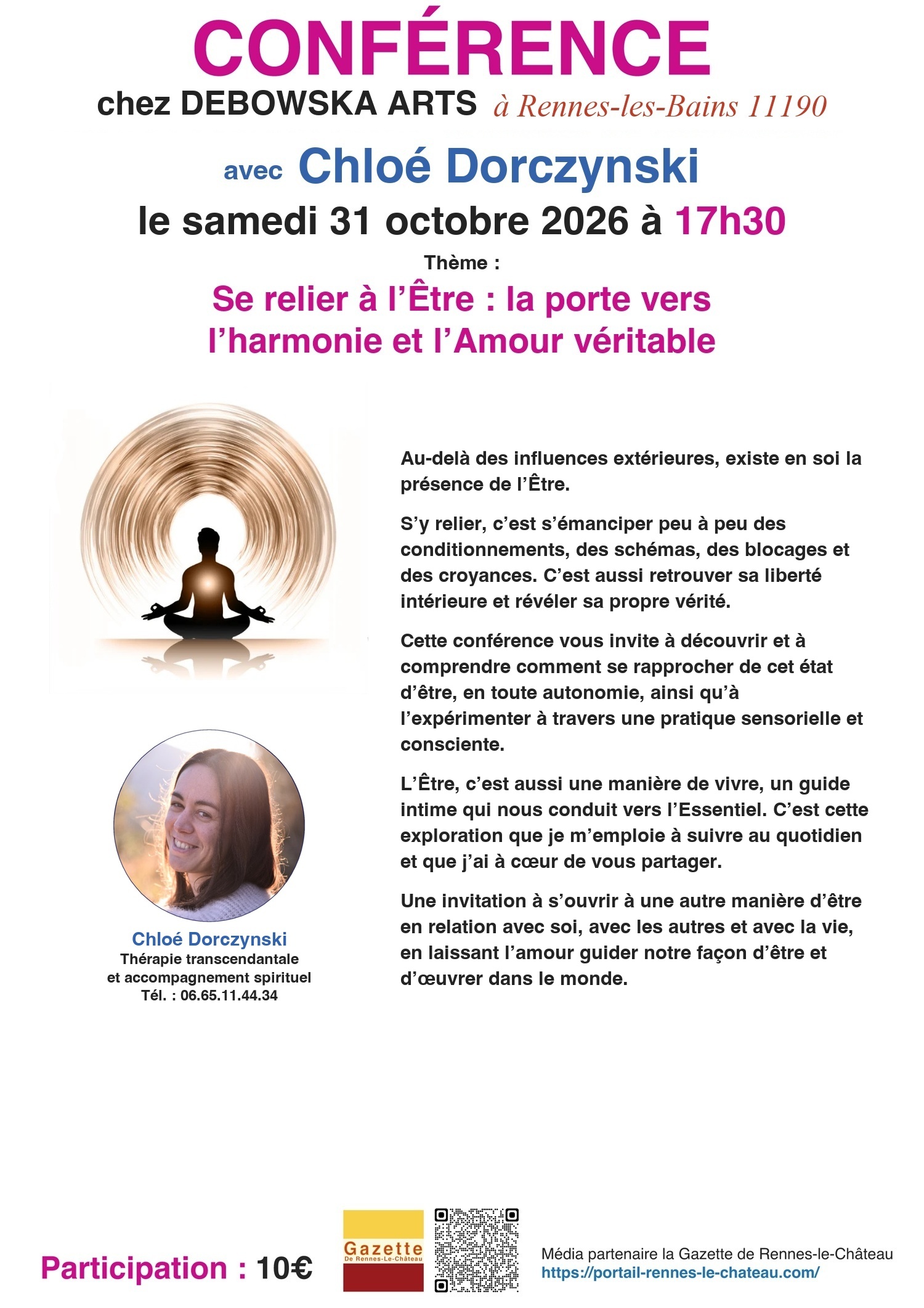Conférence avec Chloé Dorczynski chez Debowska Arts à Rennes les Bains 11190